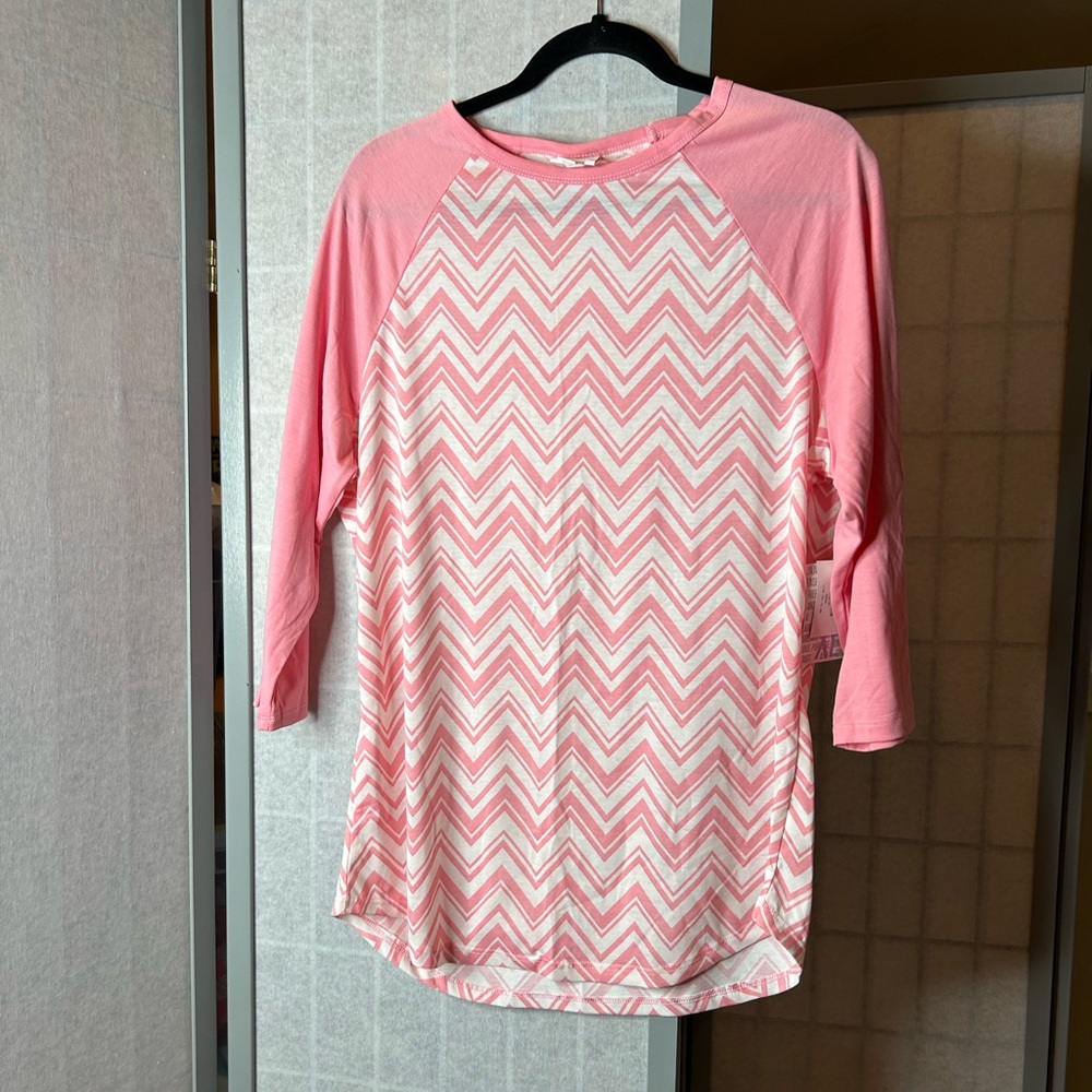 LuLaRoe Pink and White Chevron Top